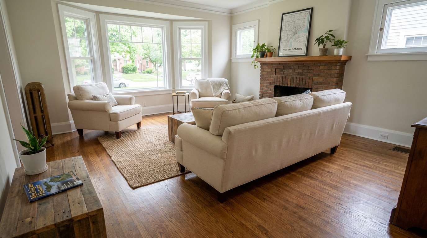 Beautifully refinished hardwood floor showcasing a rich new stain color