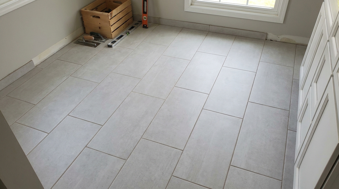 Beautifully tiled shower with modern ceramic tiles and proper waterproofing visible