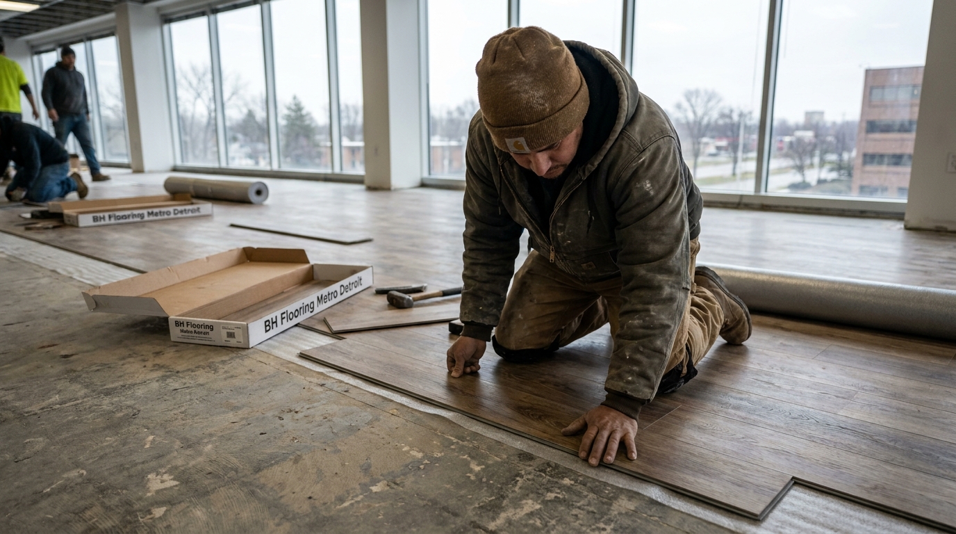 Commercial LVP flooring tenant buildout — BH Flooring Metro Detroit, Metro Detroit, MI
