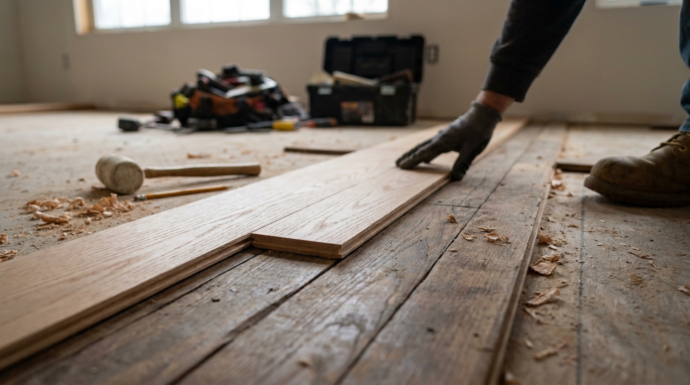 Hardwood plank repair blended with existing floor — BH Flooring Metro Detroit, Metro Detroit, MI