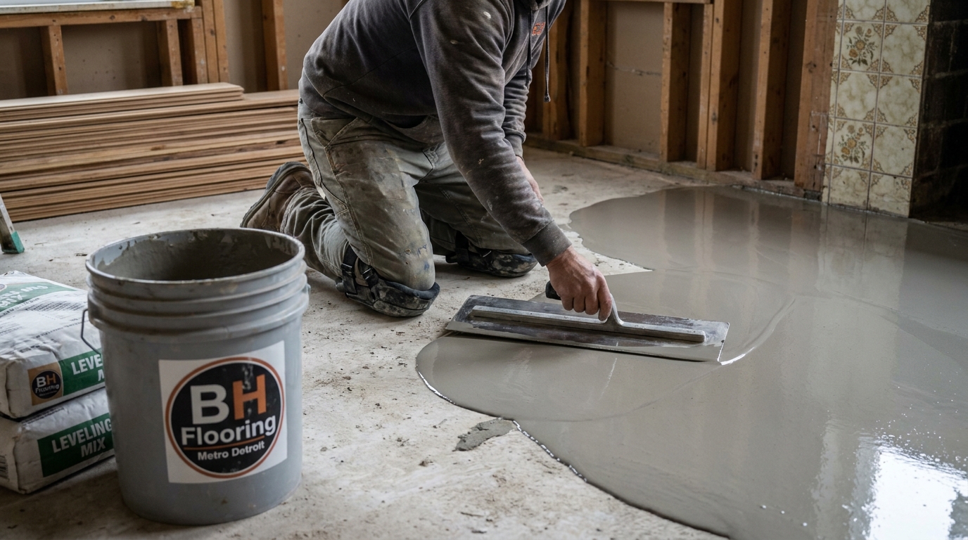 Subfloor leveling before flooring install — BH Flooring Metro Detroit, Metro Detroit, MI